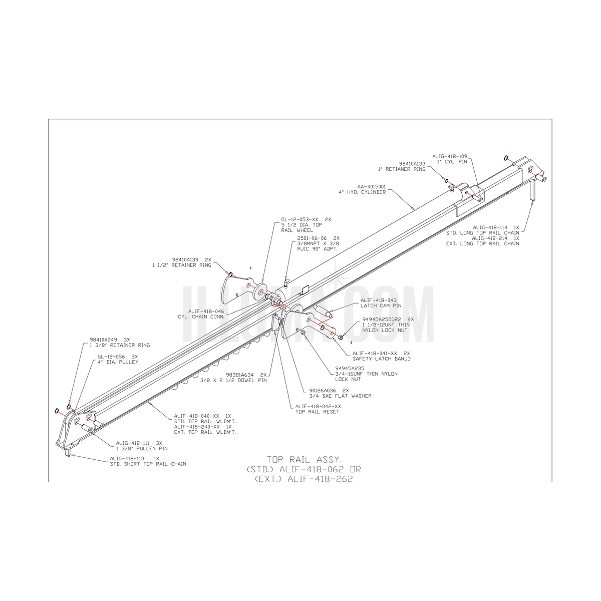 Top Rail Assy (Std ALIF-418-062 / Ext ALIF-418-262)