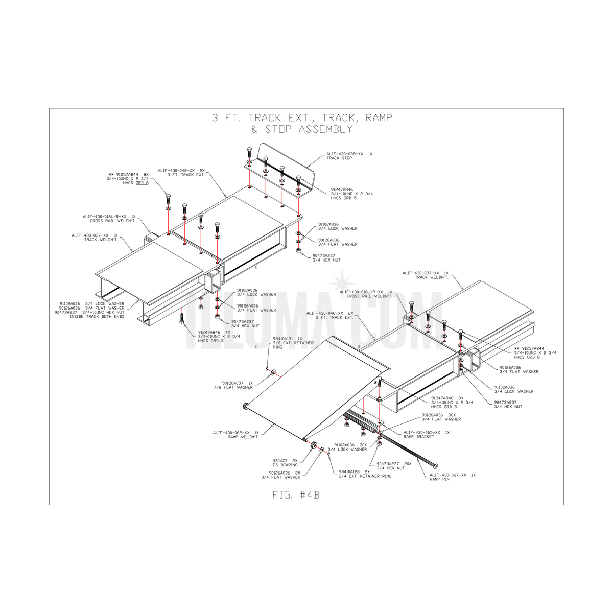 3 Ft. Track Ext., Track, Ramp & Stop Assembly