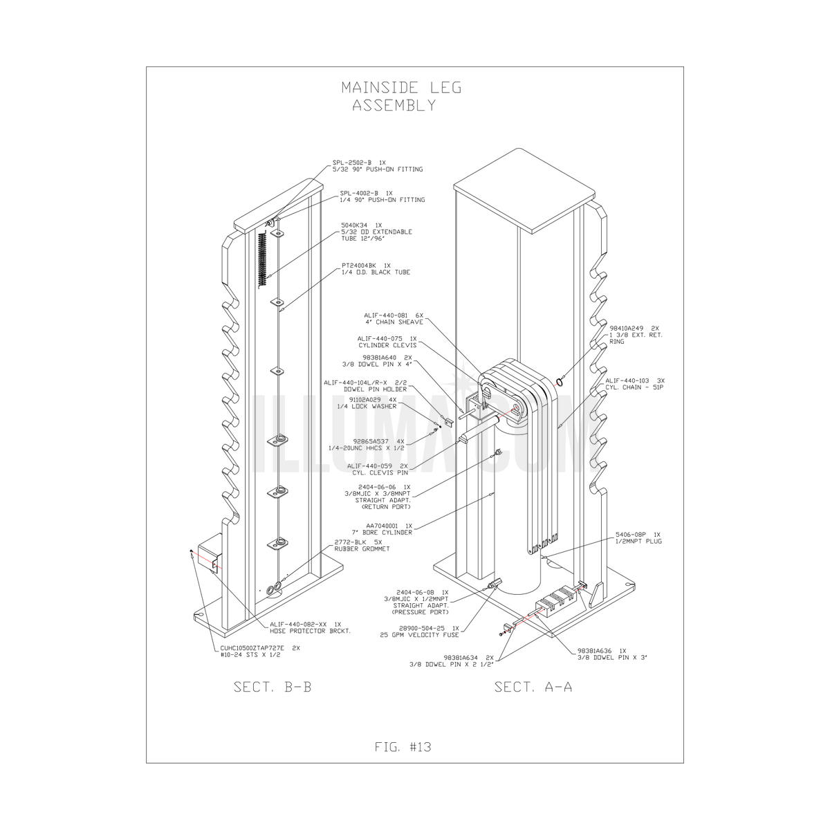 Mainside Leg Assembly (Sections A-A / B-B)